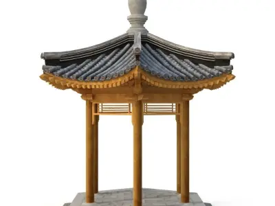 Ancient Chinese Architecture   Six corner Pavilion Low-poly 3D model