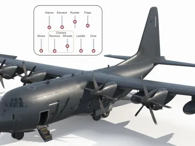  Heavy Transport Plane with Landing Gear Dark Rigged 