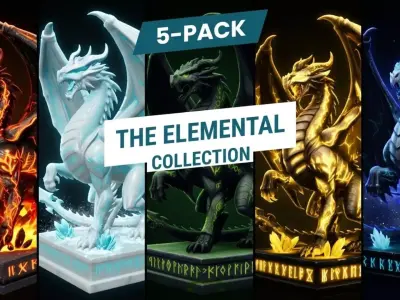 The Elemental Pantheon 5 Pack of Mythical Dragon Statues