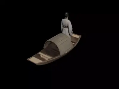 Chinese scene with light boat scholar 3D model