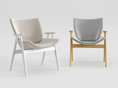 Shell Wood Armlounge Upholstered 3D model