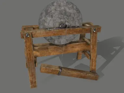 Medieval set metal bucket hanging from chain Low-poly 3D model