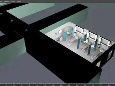 Hospital ward scene and corridor 3D model