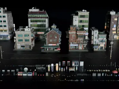 Seoul streets 3d Korean city pack hero assets  Low-poly 3D model