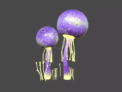 Fantasy Mushroom E08 Purple Yellow - Scene Backdrop Design Low-poly 3D model