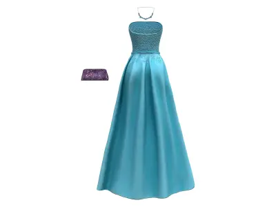 Elegant Teal Necklace Dress Purse Outfit Low-poly 3D model