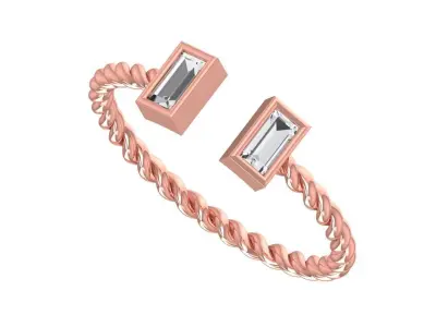 Solitaire Women Light Weight Baguette stone Twisted Band Ring 3D print model
