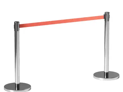 Crowd barrier velvet rope stanchion and signs 3D model
