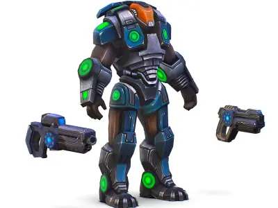 Man Cyborg - Male Soldier with Automatic Rifle and Pistol Low-poly 3D model