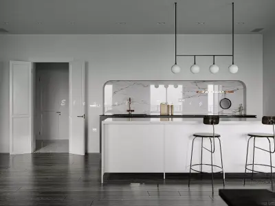 Living Room and Kitchen with Dinning Set Low-poly-126 Low-poly 3D model