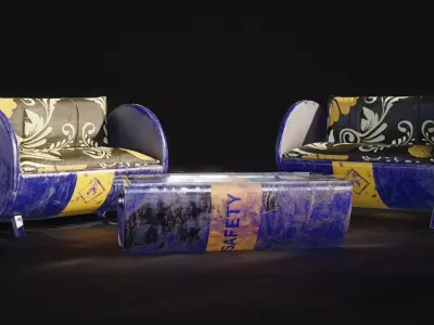 Industrial-style barrel furniture set Low-poly 3D model