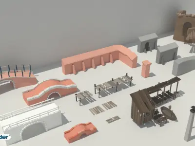 The Village and City of 18th Century Pack Low-poly 3D model