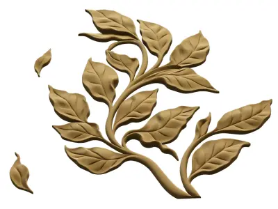 Decorative Leaves Branch Relief Wall Decor Set STL Mural CNC 384 3D model