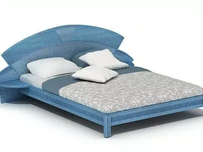 Light Blue Bed With Pillow 3D model