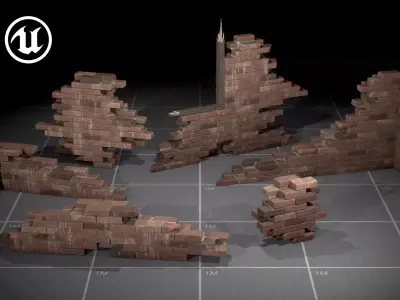 Broken Brick Walls batch01 Low-poly 3D model