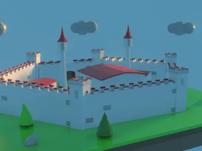 Low Poly Castle with roof Free low-poly 3D model