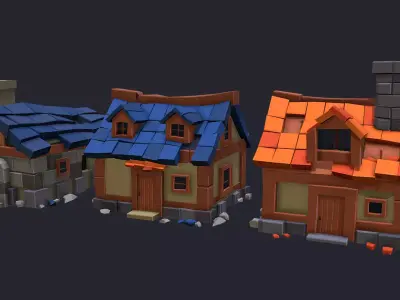 Damaged House Version Broken Roof Game Environment Asset Low-poly 3D model