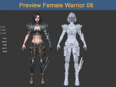 Character Female Warriors 08 - Ready for game Low-poly 3D model