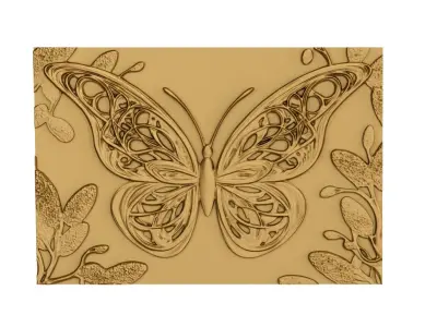 decor set wall panel butterfly relief mural CNC 11 3D print model