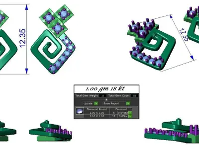 Light wt Pendant Earrings Set 3dm stl obj mtl gltf glb renders  3D print model