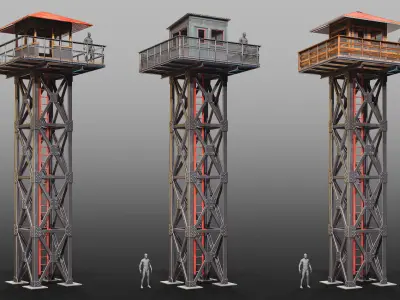 Game-Ready Modular Watchtowers set Low-poly 3D model