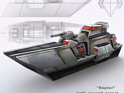 3DRT - Sci-Fi Naval Vessel - Raptor Low-poly 3D model