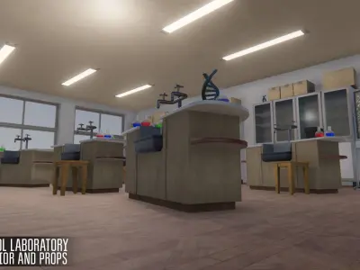 School laboratory - interior and props Low-poly 3D model