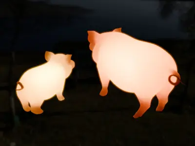 Indirect lighting of pig and piglet 3D model