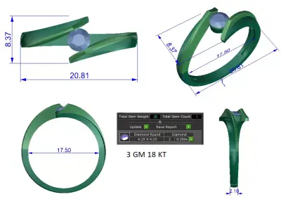 Women Ring  Render 3dm STL OBJ FBX Details 3D print model 312
