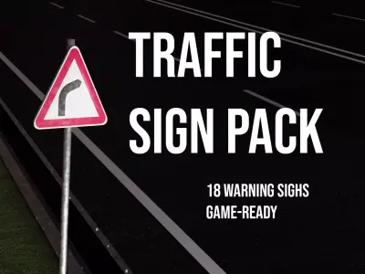 Warning Traffic Sign Pack  Low-poly 3D model