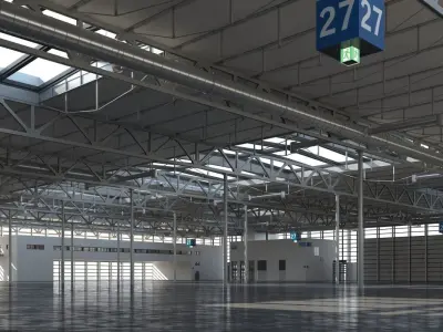 Warehouse 5 industrial building with roof 3D model