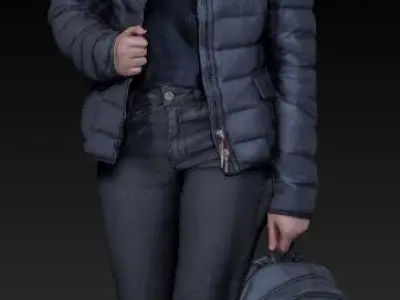 Woman street style with a backpack 90 Low-poly 3D model