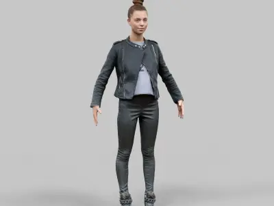 A Pose girl in leather skirt Rigged Low-poly 3D model
