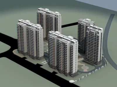 Architecture residential building in middle of street 3D model