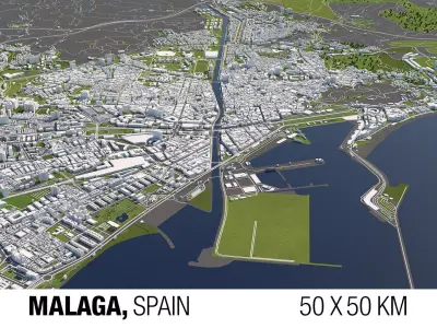 Malaga 50x50km 3D City Map 3D model