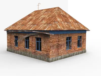 old Russian abandoned brick house Low-poly 3D model