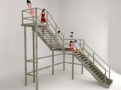 Girls on the old stair 01 3D model