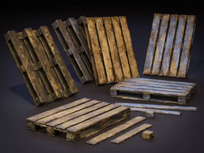 Damaged Wooden Pallet Game Asset Low-poly 3D model