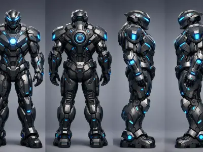 Futuristic Armored Humanoid Robot Mid Poly 3D Model 3D model