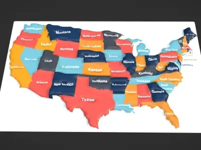 Usa Map Topography Low-poly 3D model