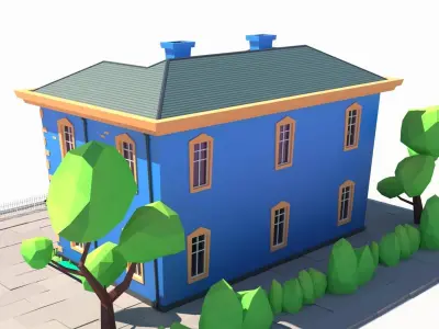 Low Poly Stylized European Street House Building 01  Low-poly 3D model