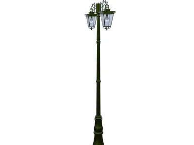 Antique Street Lamp Double Lantern Green PBR Low Poly Low-poly 3D model