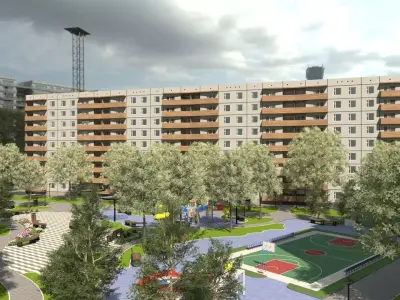 Game Ready Modern Residential Block and Courtyard 3D Scene Low-poly 3D model