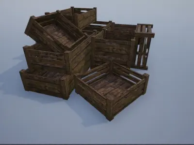 Wooden Empty Crates and Cases Low-poly 3D model