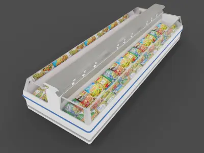 Store Floor Freezer refrigerator Store Display with frozen food 3D model