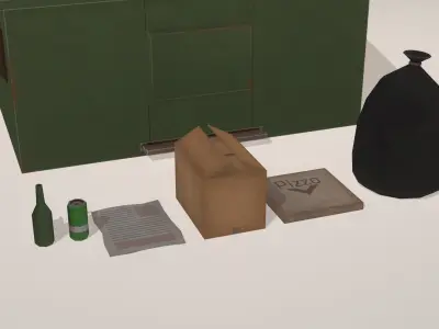 Stylized Low Poly Dumpster with garbage Low-poly 3D model