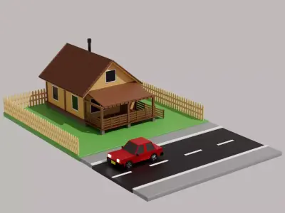 Country house low poly 3D model