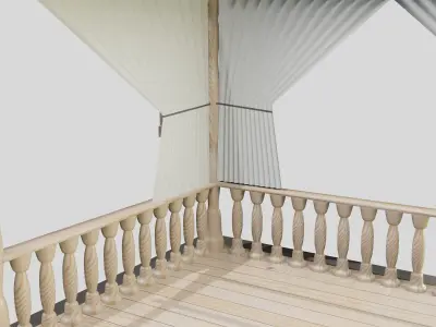 Pergola wooden gazebo with curtains 3D model