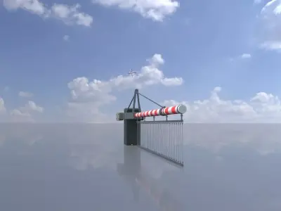 Railway Crossing Barrier 4 m with protective grid closed  Low-poly 3D model