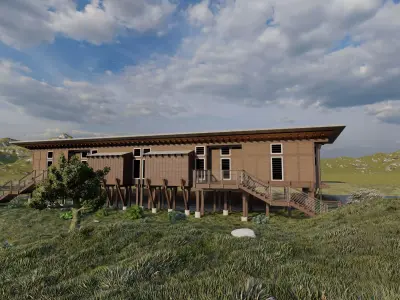  Hotel wood Beach-Hotel Beach Resort 3D model